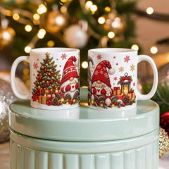 Christmas Gnome Trio – Cozy Hot Cocoa Ceramic Mug