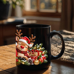 Santa & Friends – Magical Christmas Ceramic Mug Black