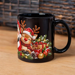 Santa & Friends – Magical Christmas Ceramic Mug Black